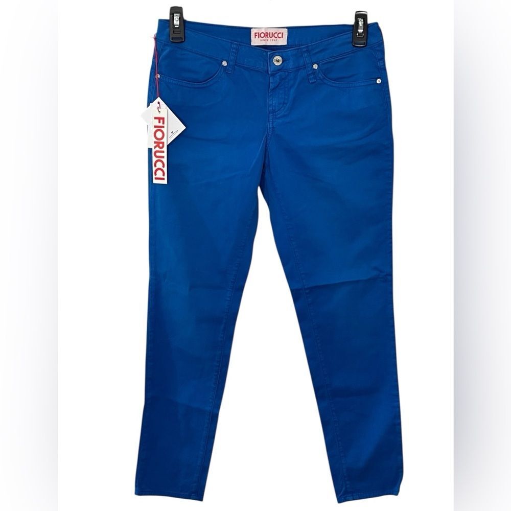 NWT Fiorucci Royal Cobalt Blue‎ Cotton Low Rise Skinny Pants Trousers Size 31